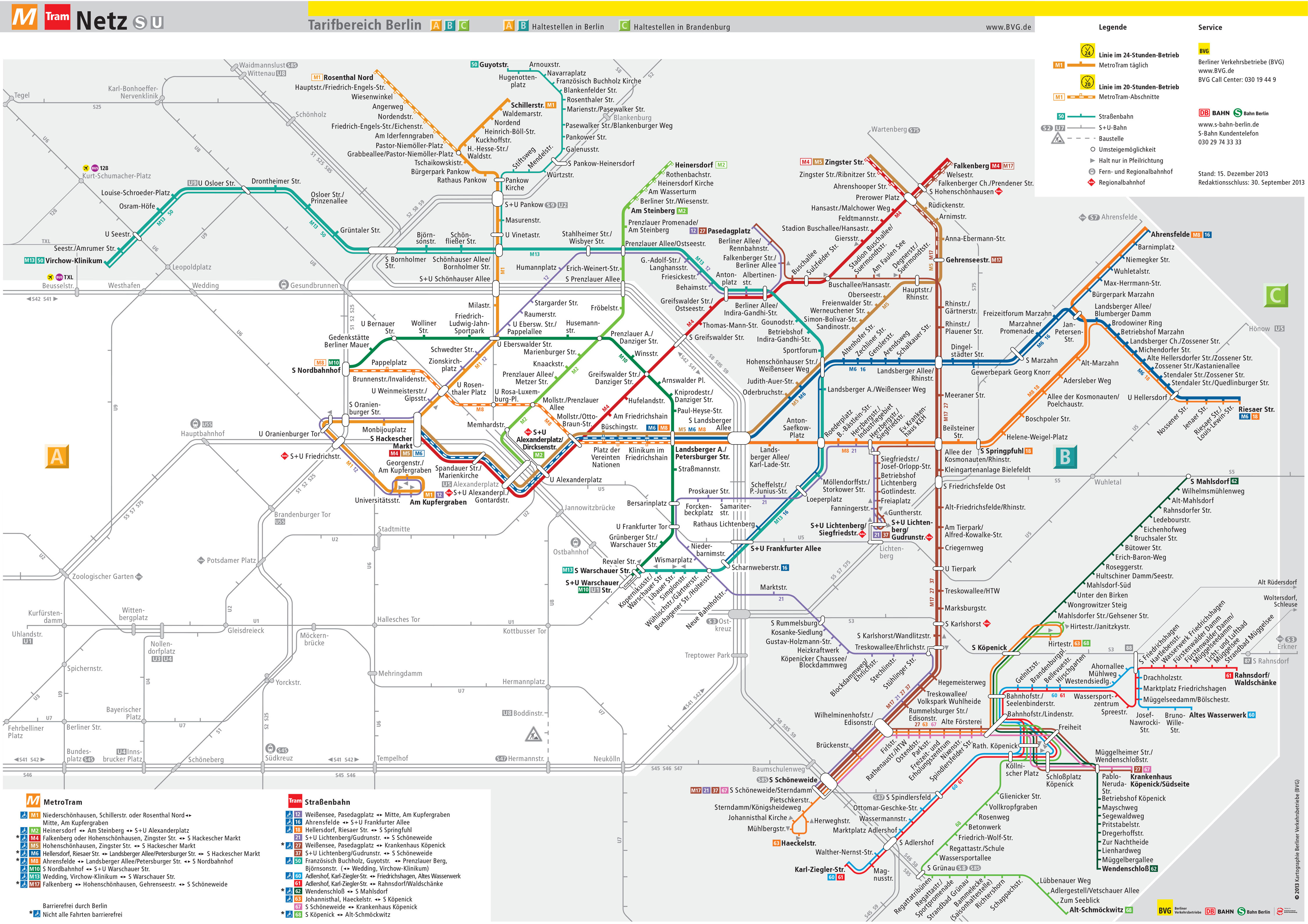Straßenbahn netzplan und karte von Berlin stationen und