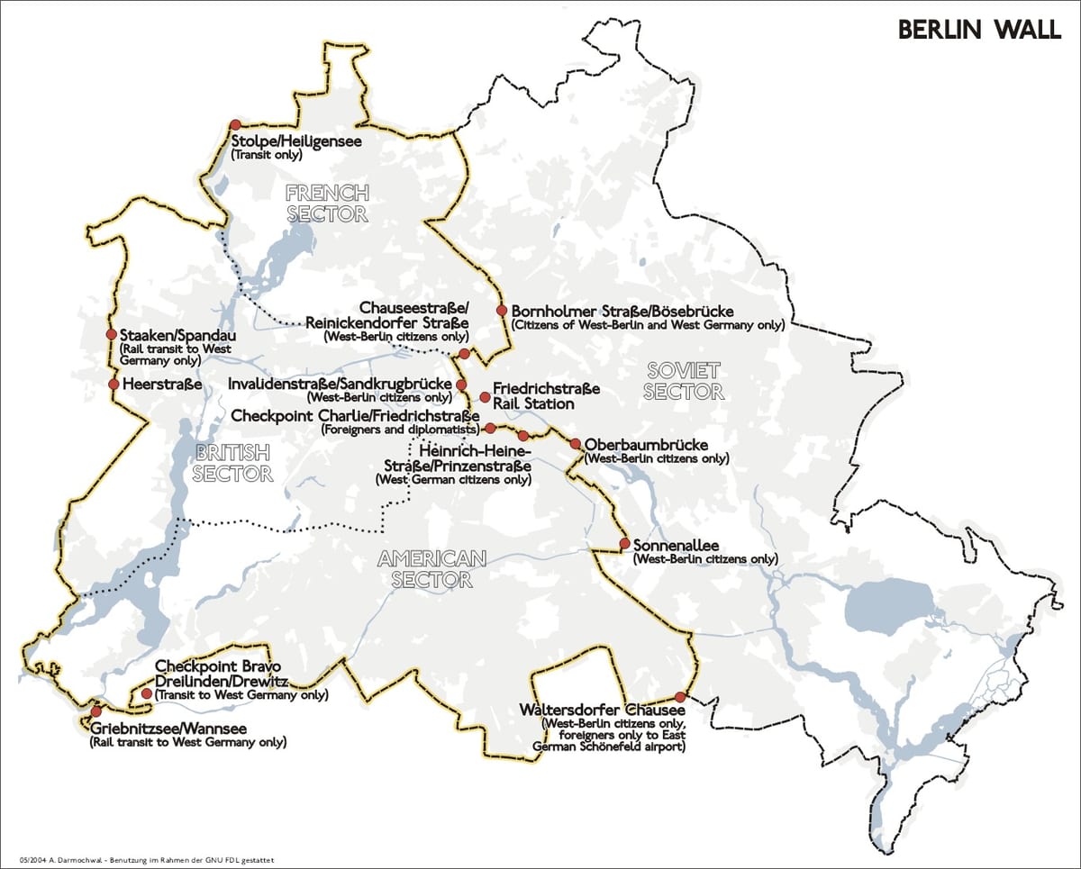 Plan der berliner mauer mit türen