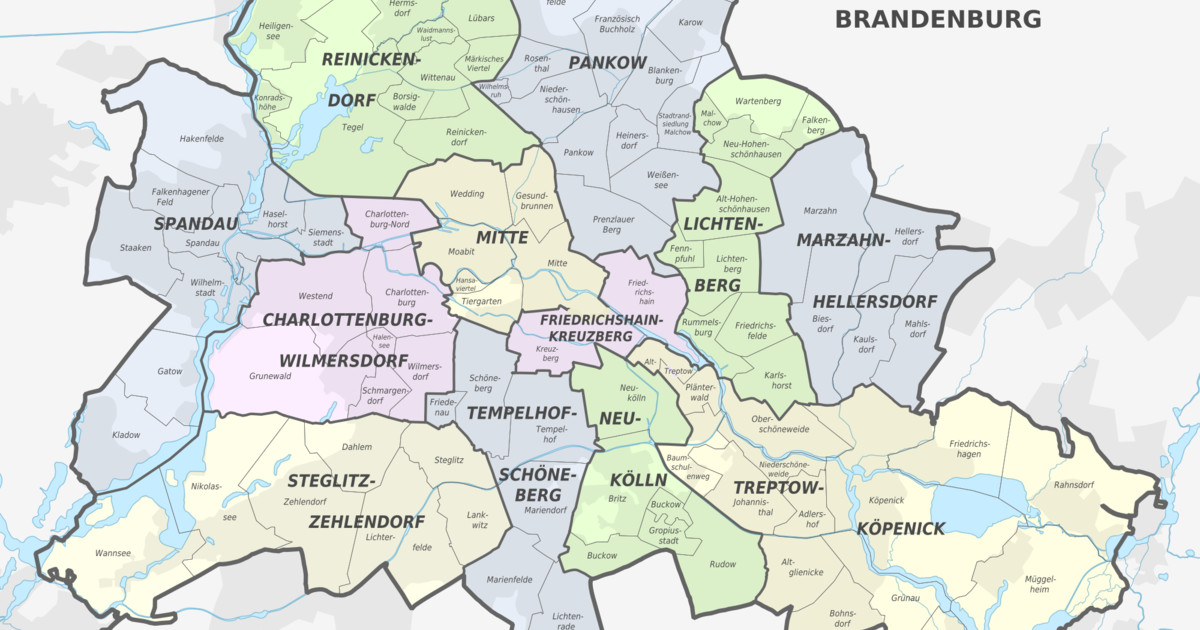 berlin bezirke karte straßen Karte Und Plan Die 12 Bezirke Und Stadtteile Von Berlin berlin bezirke karte straßen
